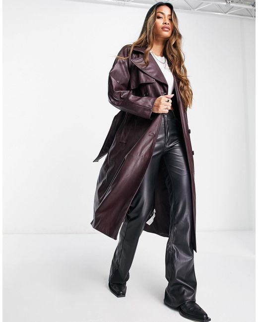 Bershka Blue Faux Leather Trench Coat