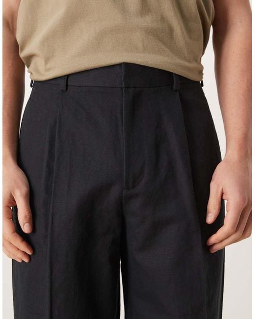 ASOS Natural Tailored Pleated Linen Rich Wide Leg Pants for men