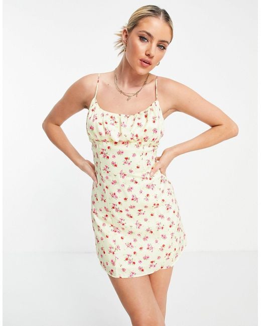Bershka White Satin Floral Printed Dress