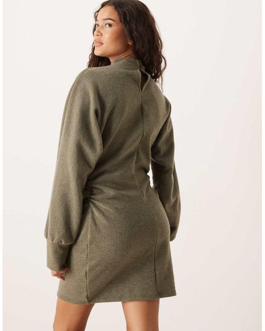 ASOS Green Supersoft Funnel Neck Batwing With Ruched Side Mini Dress