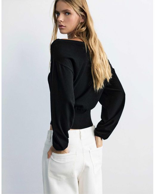 Pull&Bear Black Gestreifter pullover mit u-boot-ausschnitt