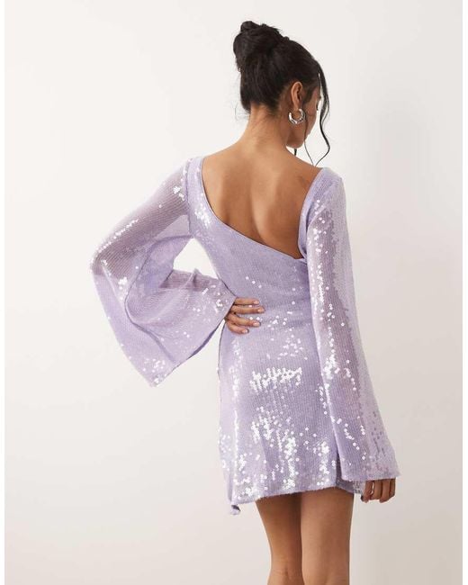 ASOS Purple Sequin Waterfall Sleeve Mini Dress
