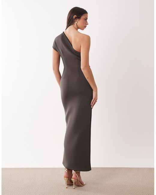 ASOS Brown Asymmetric One Shoulder Midi Dress With Trim