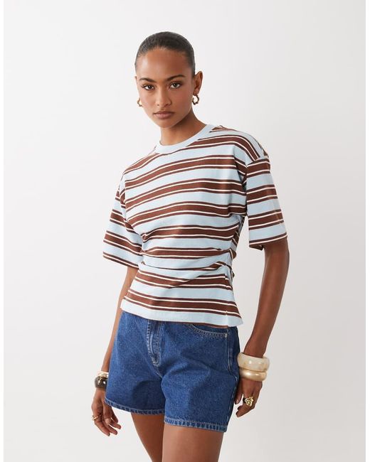 ASOS Gebreid Gestreept T-Shirt Met Textuur En Korsettaille in het Blue