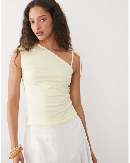ASOS Natural Tie One Shoulder Top With Ruching At Side