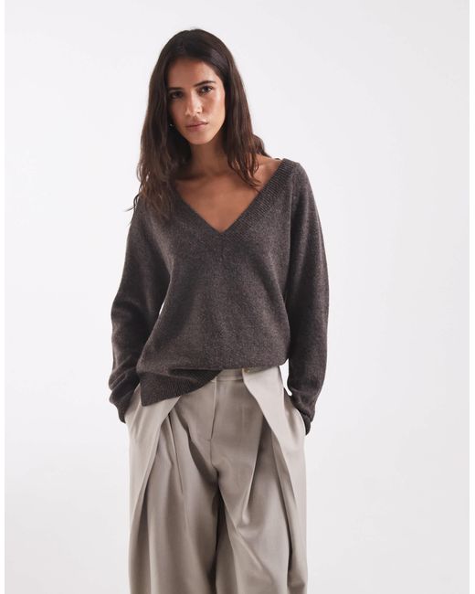 Pull en maille réversible chocolat ONLY en coloris Brown