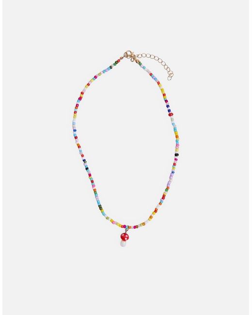 Public Desire White Muilticoloured Beaded Mushroom Necklace