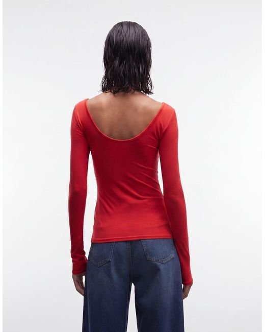 & Other Stories Red Long Sleeve Slim Fit Top With Thumb Holes