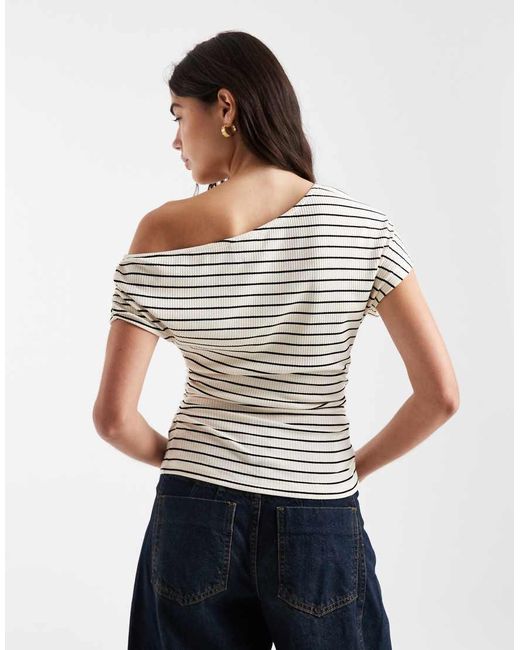 ASOS White Fallen Shoulder With Gathered Waist Top