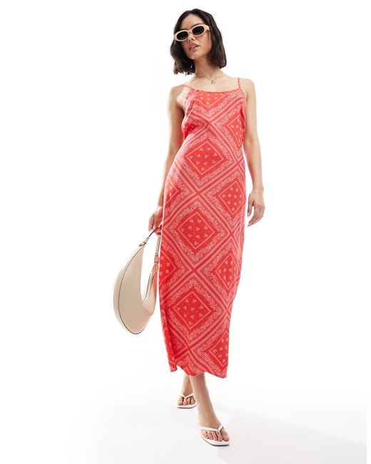 Miss Selfridge Red Strappy Scoop Neck Maxi Slip Dress