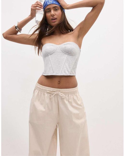 Stradivarius Natural Balloon Poplin Trousers With Stoppers
