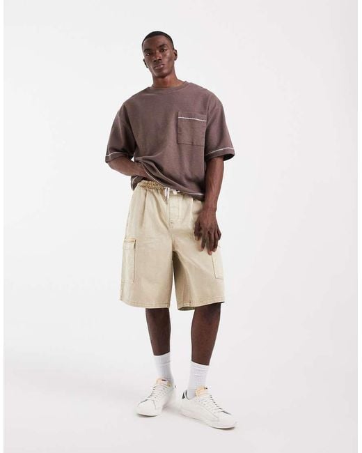 ASOS Natural Pull-on Loose Denim Cargo Jorts for men