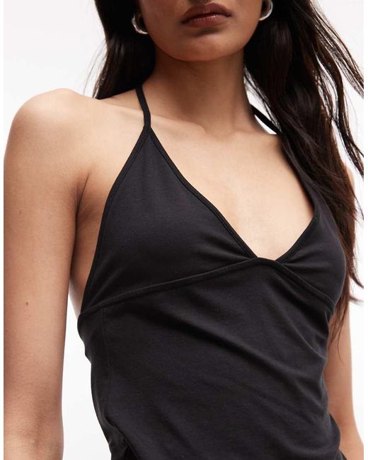 Weekday Black Slim Strap V Neck Halter Top