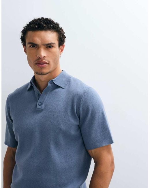 ASOS Blue Essential Fine-rib Knit Polo for men
