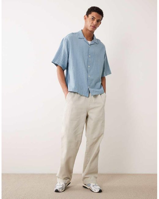 ASOS Blue Boxy Oversized Revere Textured Check Shirt for men