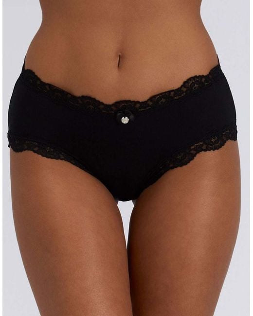 Boux Avenue Black 3 Pack Tatiana Plain Shorts Floral Lace Trim Underwear