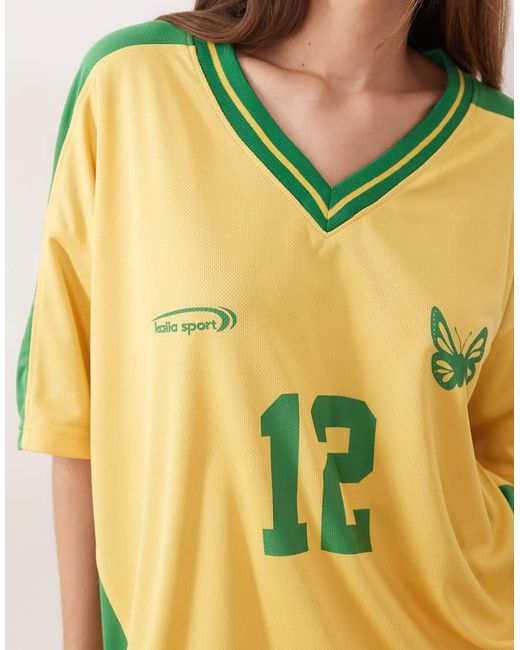 Kaiia Yellow Exclusive Oversized V-neck Soccer Jersey