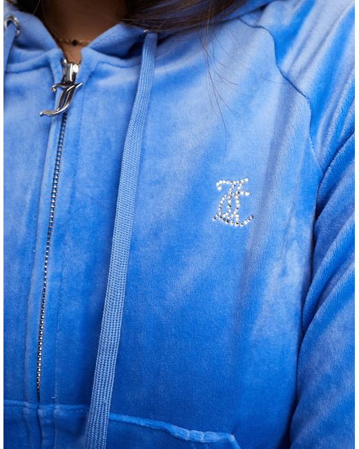 Juicy Couture Blue Diamante Logo Velour Zip Through Hoodie Co-ord