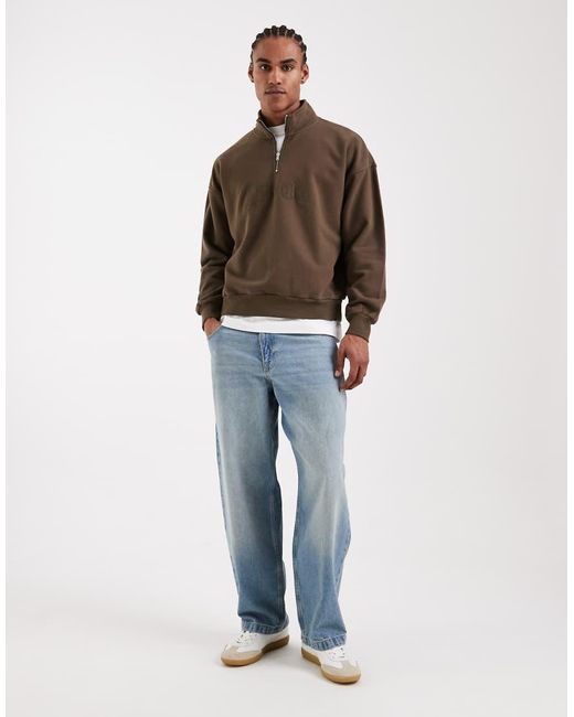 Levi's Brown Tonal Embroidered 1/4 Zip Sweatshirt for men