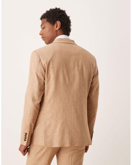 ASOS Natural Double Breasted Linen Blend Regular Suit Jacket for men