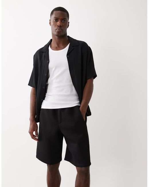 Bershka Black Oversize Neoprene-effect Bermuda Shorts for men