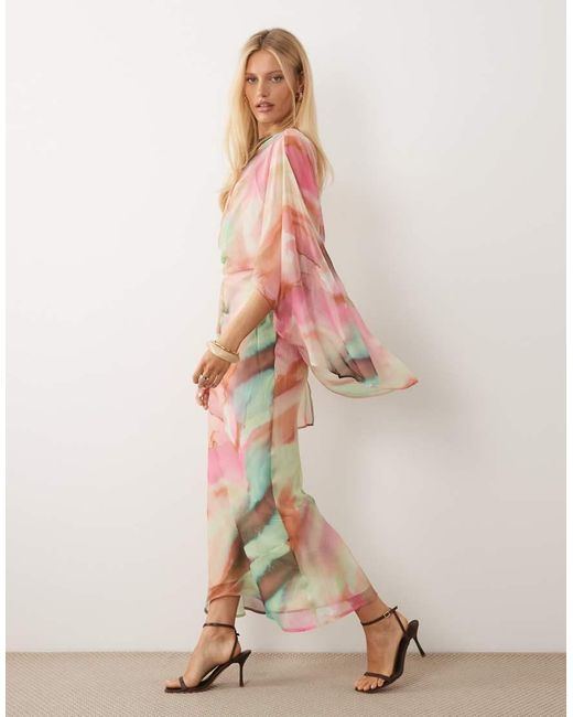 ASOS Pink Kimono Sleeve Cape Detail Draped Midaxi Dress With Open Back