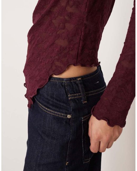 Gina Tricot Red Lace Asymmetric Long Sleeve Top