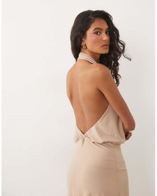 ASOS Natural Halter Neck Hanky Hem Midi Dress
