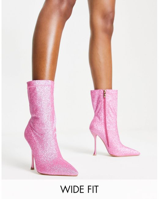 SIMMI Pink Simmi London Wide Fit Paolo Glitter Sock Boots