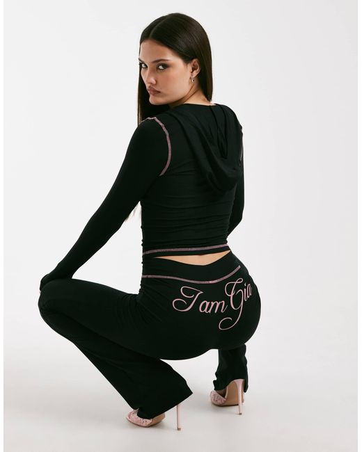 I.AM.GIA Black Blare Logo Back Print Contrast Stitch Track Pants