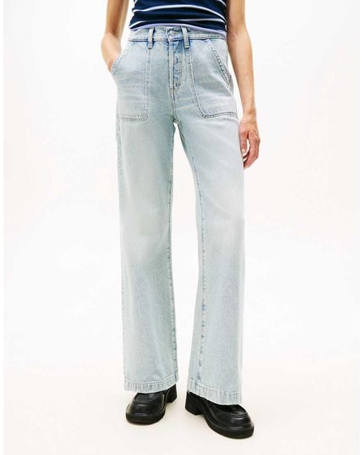 Vaqueros De Talle Alto Y Corte Acampanado Con Lavado Claro Bella De -Azul Tommy Hilfiger de color Blue