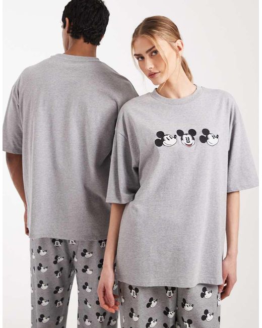 ASOS Gray Disney Pyjama Set With Mickey Mouse Embroidery