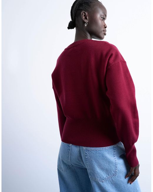 Pull ajusté à la taille en maille compacte - bordeaux TOPSHOP en coloris Red