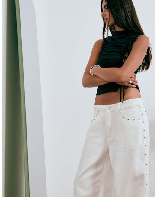 Lioness Gray Exclusive Top Model Wide Leg Studded Detail Jeans