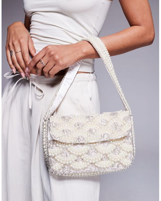 True Decadence White Sequin And Pearl Shoulder Bag