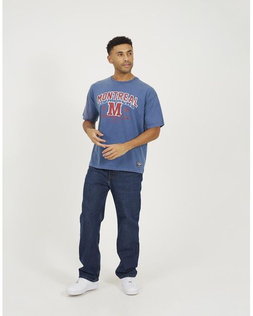 Brave Soul Blue Acid Wash Relaxed Fit T-Shirt for men