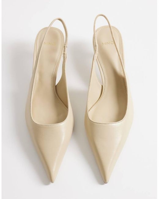 Mango White 100% Leather Heeled Slingback Shoes
