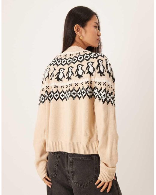 ASOS Natural Penguin Detail Yoke Cardigan