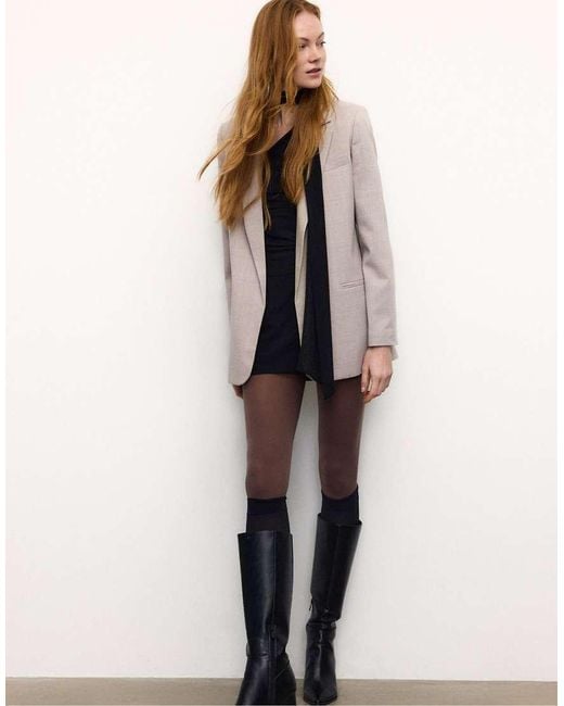 Stradivarius Natural Striped Open Blazer