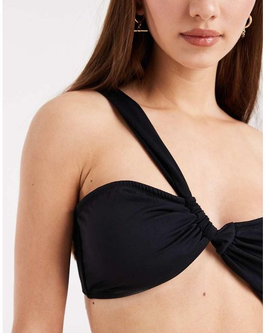 4th & Reckless Black Crinkle One Shoulder Twist Detail Bikini Top Co-ord