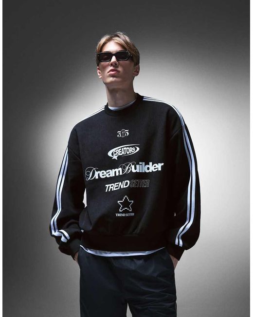 Bershka Black Needlecord Print Sweatshirt for men