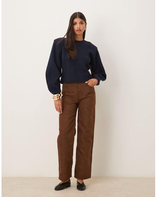 ASOS Blue Structured Waisted Jumper With Shoulder Pads