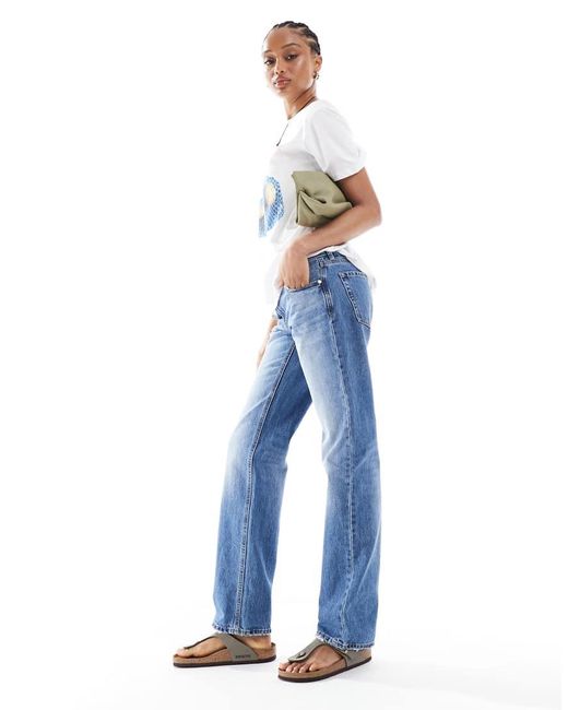 Stradivarius Blue Tall D03 Low Waisted Straight Leg Jean