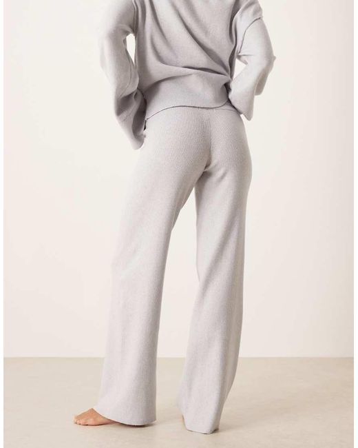 Gina Tricot Natural Co-ord Straight Leg Rib Fine Knitted Trousers