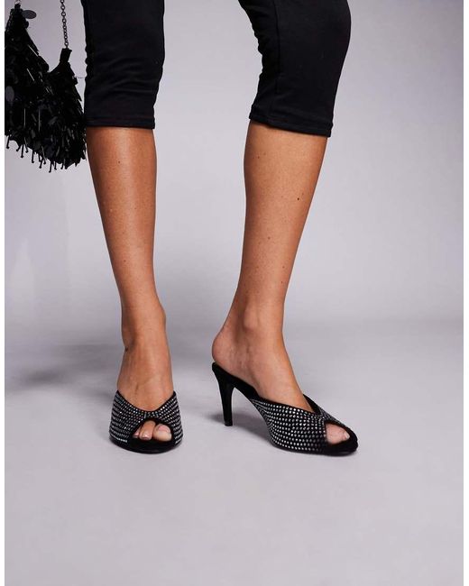 Public Desire Black Embellished Heeled Mules