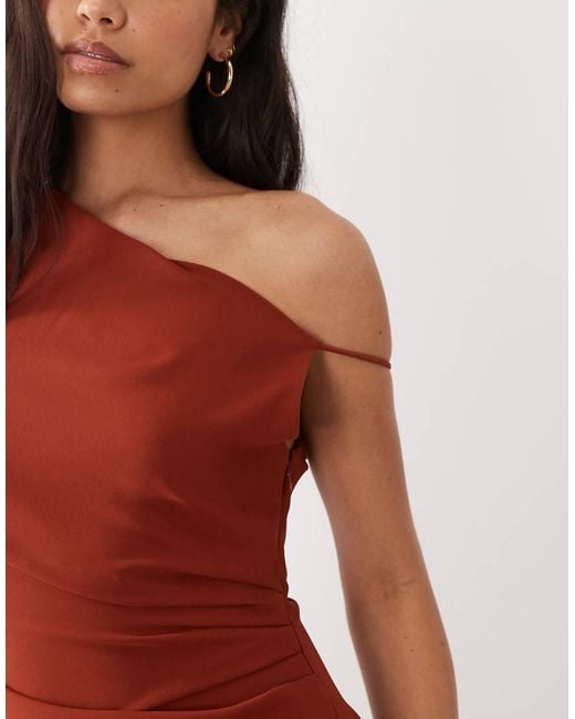 Mango Red Satin Cowl Neck Asymmetric Midi Dress