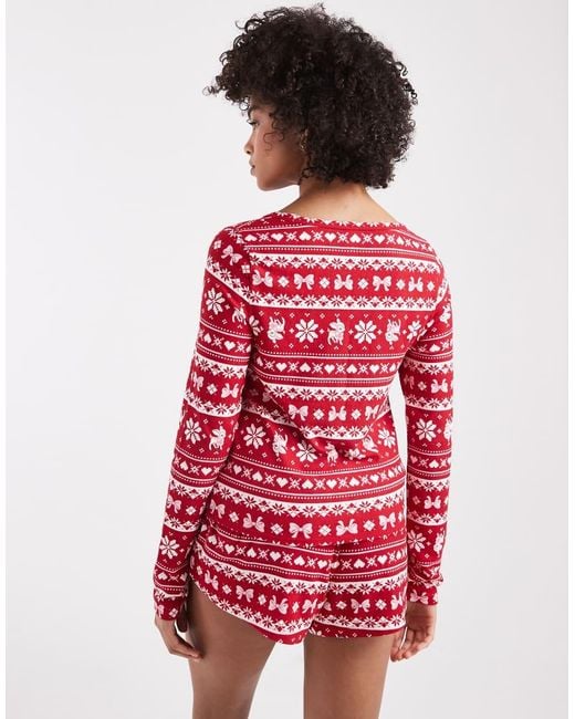 Hollister Red Long Sleeve And Shorts Pyjama Set