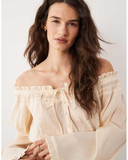 Miss Selfridge Natural Bardot Boho Blouse