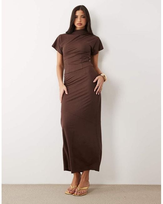 ASOS Brown Linen Look Bias Maxi Skirt