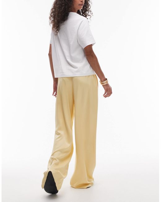 TOPSHOP Natural Satin Tie Waist Wide Leg Trouser